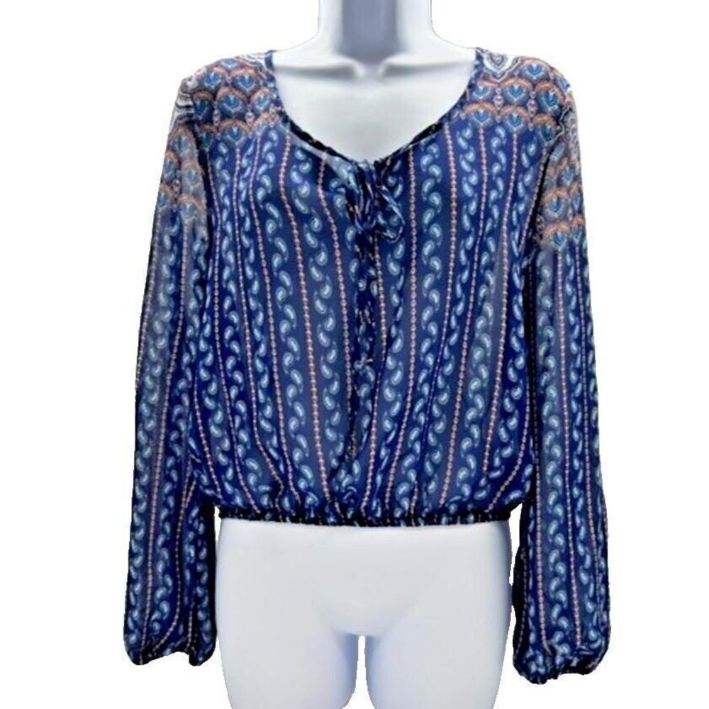 Charlotte Russe Long Sleeve Sheer Blouse Ties At Neck‎ Small Airy Festival Light